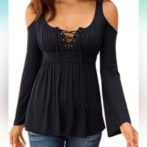 Cold Shoulder Lace Up Blouse